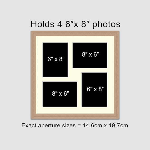 8 X 6 Multi Photo Frame Holds 4 6x8 Photos in an Oak Veneer Frame 