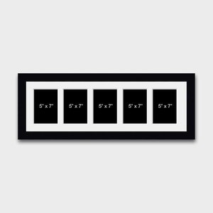 May include: Black picture frame with five openings for 5x7 inch photos.