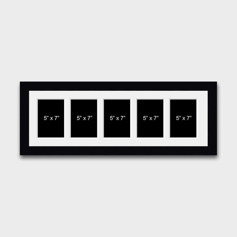 May include: Black picture frame with five openings for 5x7 inch photos.