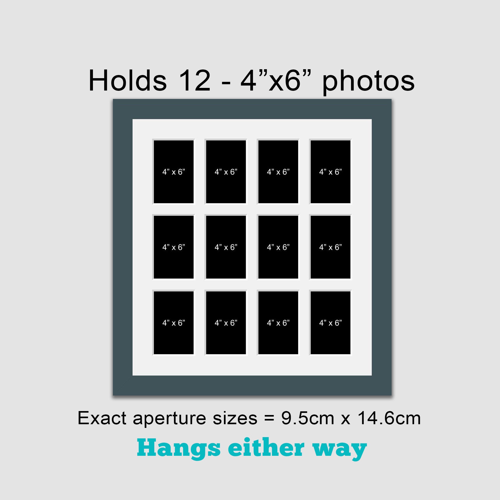 Multi Photo Picture Frame | Holds Twelve 4x6 Photos, Dark Grey