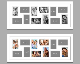 Large Multi Photo Picture Frame | Holds 12 4x6 Photos in a White Wooden Frame with a White Picture Mount