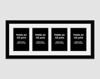 A5 Picture Frame to hold 4 photos in a Black Wooden Frame
