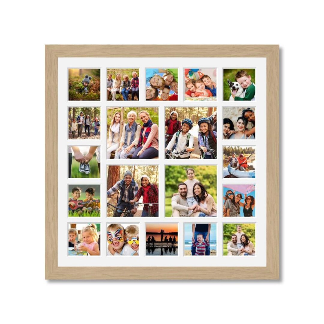 Large Multi Photo Frame to Hold 20 Square Photos | Oak Veneer
