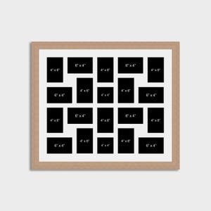 20 Aperture multi photo frame with a white mount and an oak veneer frame. Hangs either way.