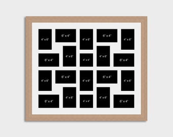Large Multi-Photo Collage Frame | Oak Veneer Wood | Holds 20 Photos