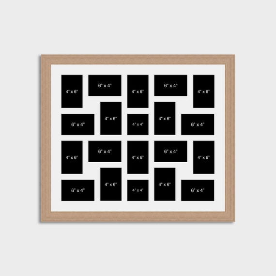 Large Multi-Photo Collage Frame | Oak Veneer Wood | Holds 20 Photos