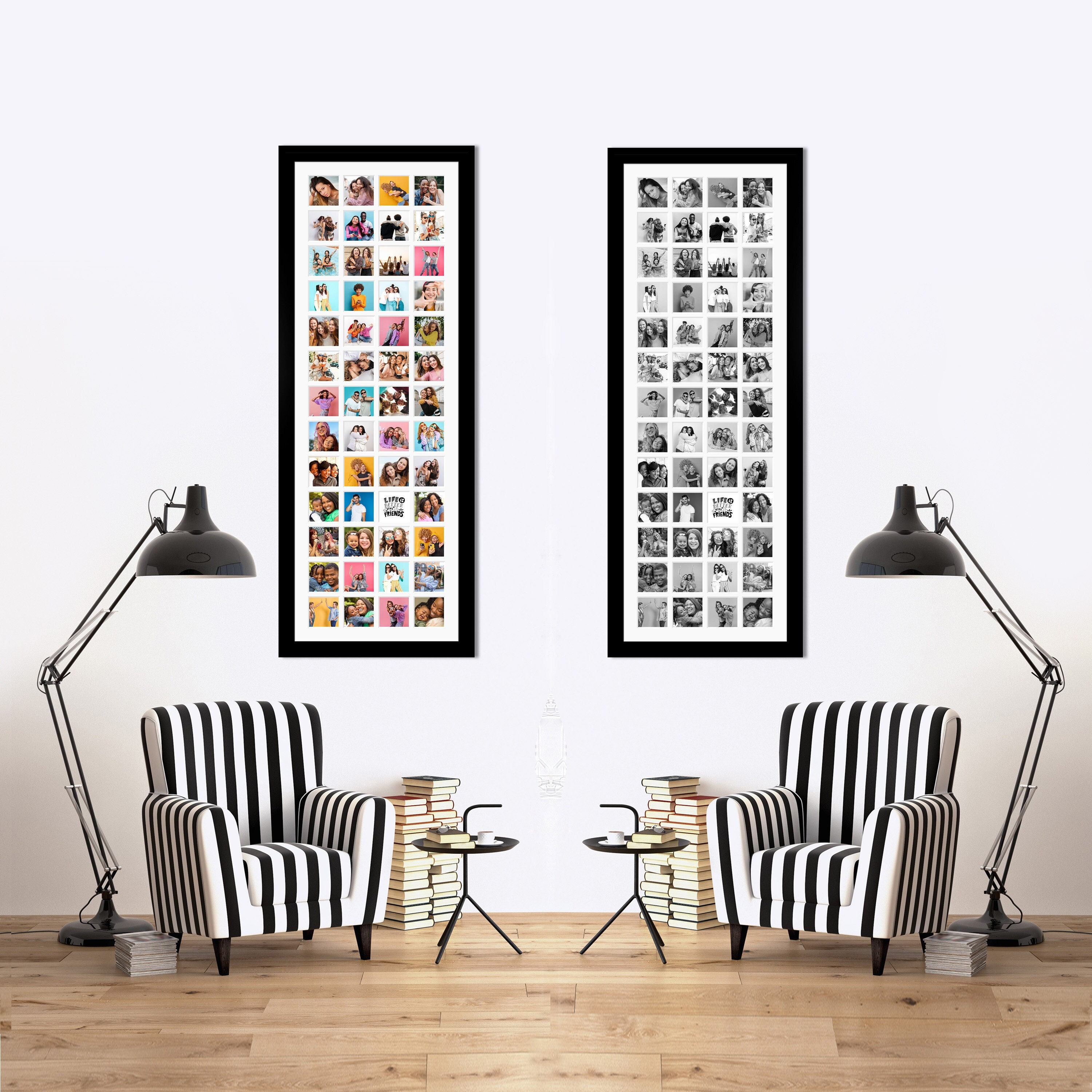 Extra Large 52 Photo Collage Frame | Black Wood, Square Aperture