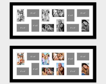 Large Multi Photo Picture Frame | Holds 12 4x6 Photos in a Black Wooden Frame with a White Picture Mount