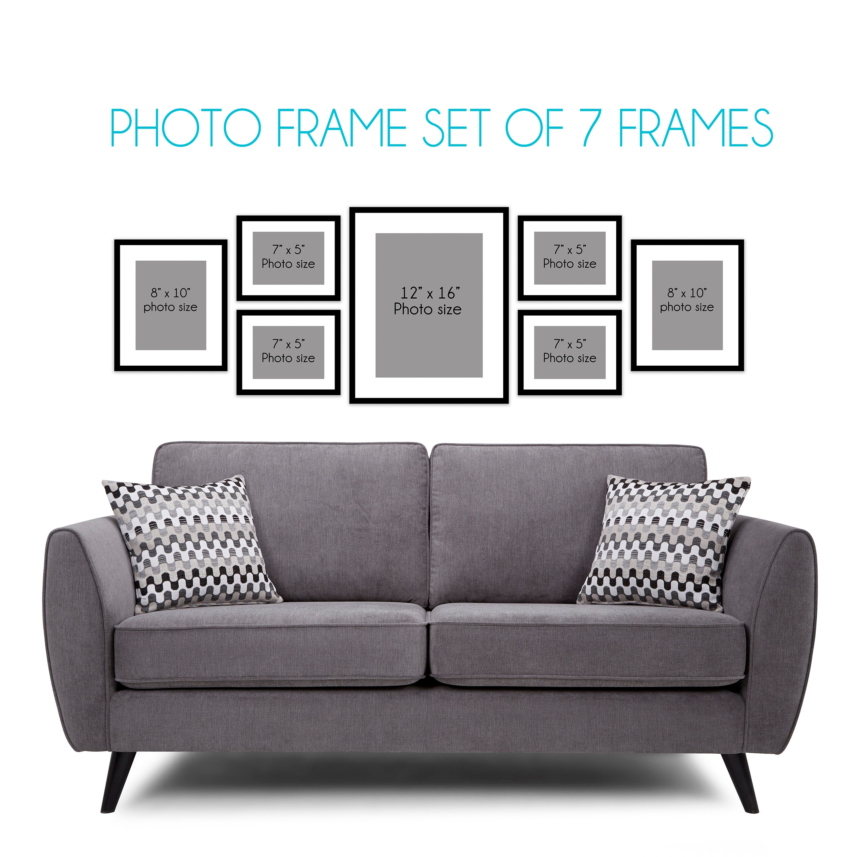 Frametory, Set of 7 Gallery Wall Frames White Photo Frame with Ivory Color Mat & Real Glass