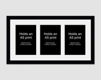 A5 Picture Frame to hold 3 photos in a Black Wooden Frame