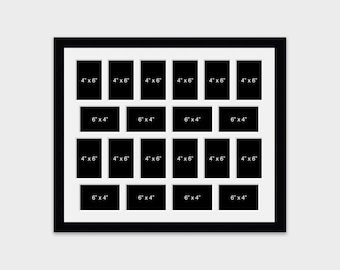 Large Multi-Photo Picture Collage Frame | Holds 20 6" x 4" photos in a Black Wooden Frame