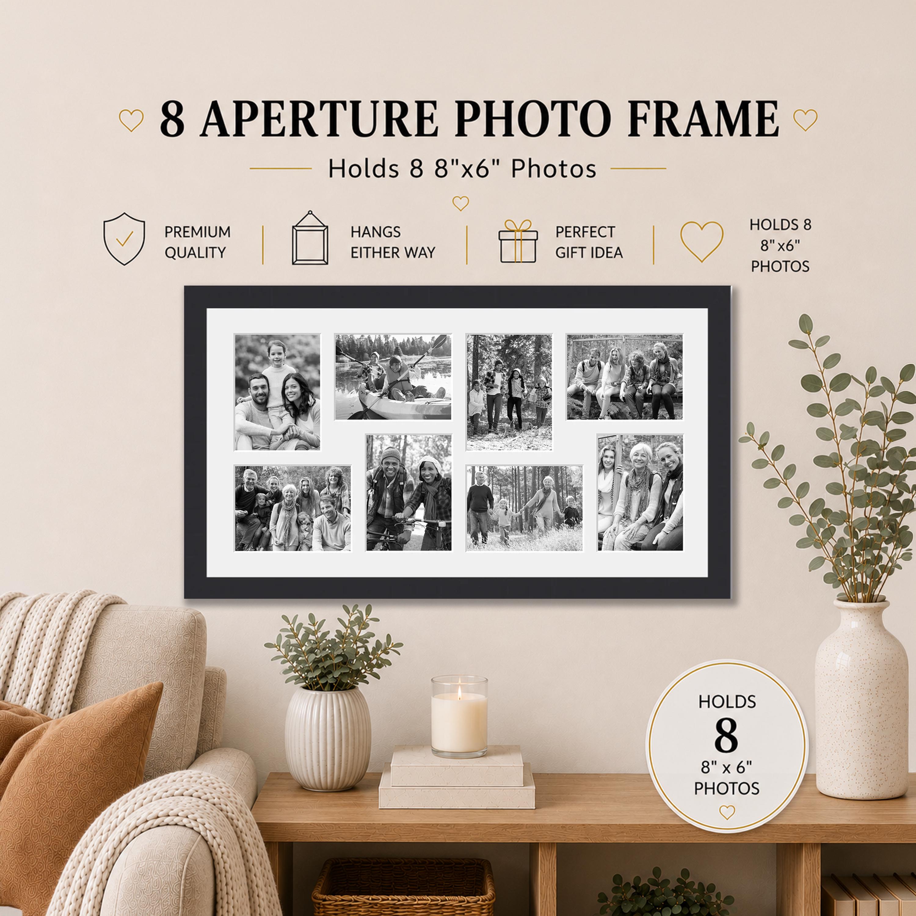 8-photo Multi Aperture Picture Frame | Black Wood | Holds 8x6