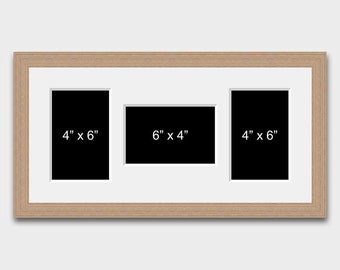 Oak Veneer Multi Photo Picture Frame | Holds Three Mixed Photos