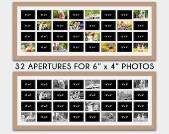 Extra Large Multi Photo Frame | 32 Apertures for 6" x 4" Photos | Oak Veneer Frame