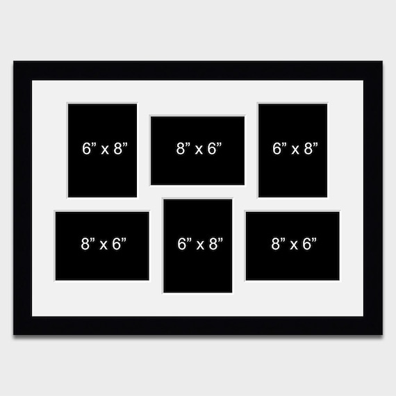 Large Multi Photo Picture Frame 6 Apertures 8x6 Photos in a 33mm Black Frame  