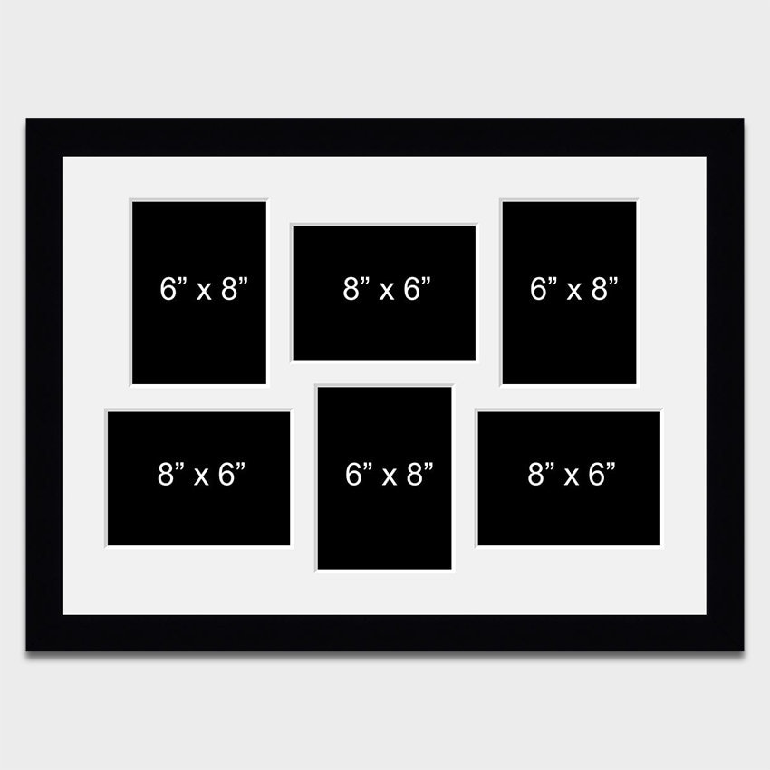 Large Multi Photo Picture Frame 6 Apertures 8x6 Photos in a 33mm Black Frame  