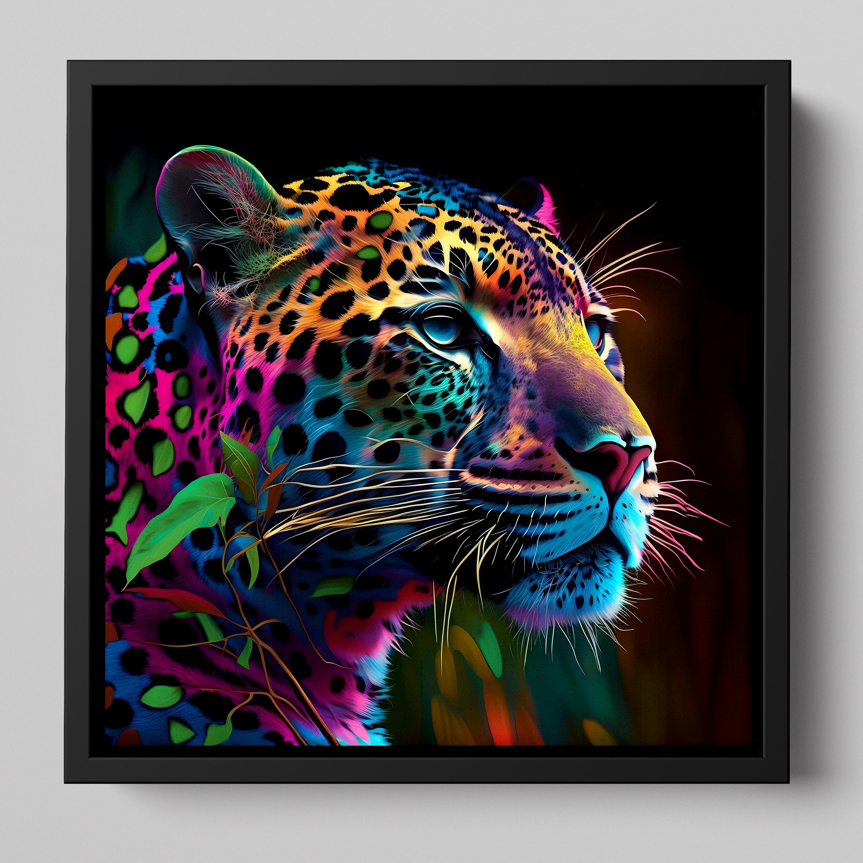 Leopard Picture on Canvas in Bright Vibrant Neon Colours | Framed