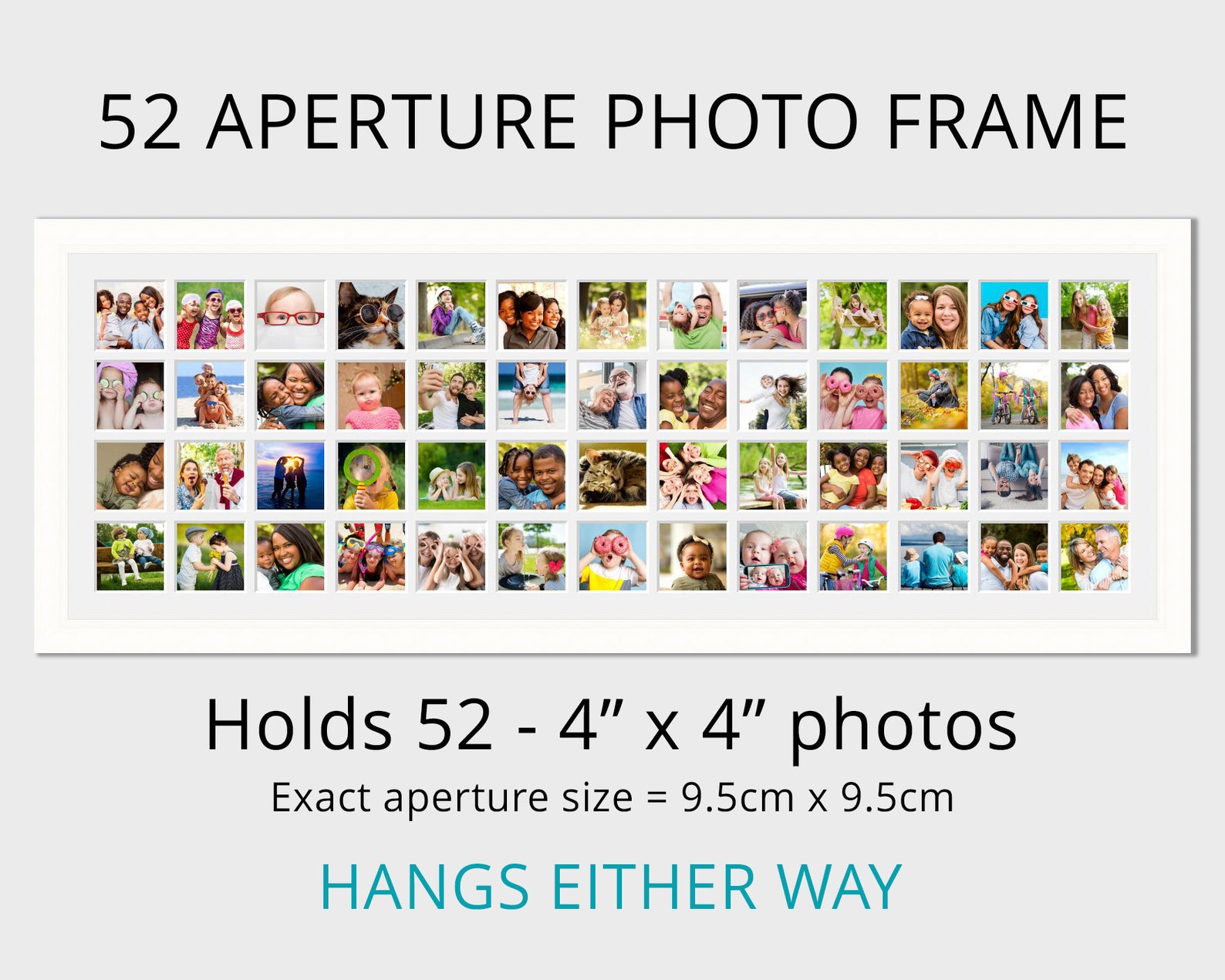 52 Aperture Photo Extra Large Frame | Holds 52 Square Photos | White ...