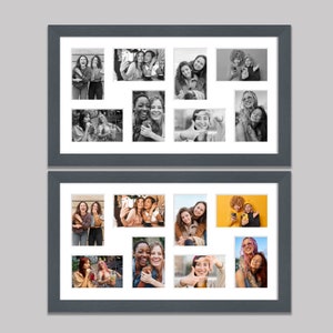 May include: A collage photo frame with 12 openings, displaying black and white photos of friends in the top row and colour photos of friends in the bottom row. The frame is made of wood and has a dark grey finish.