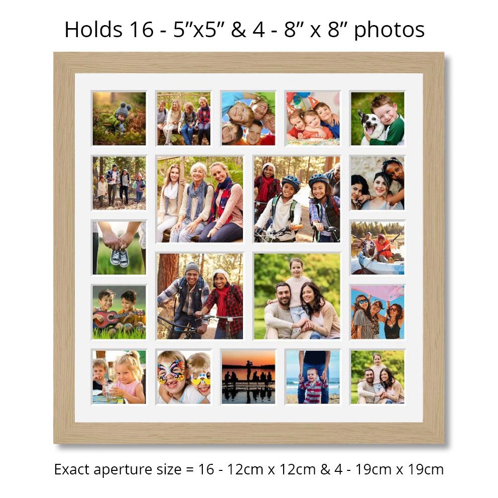 Large Multi Photo Frame to Hold 20 Square Photos | Oak Veneer