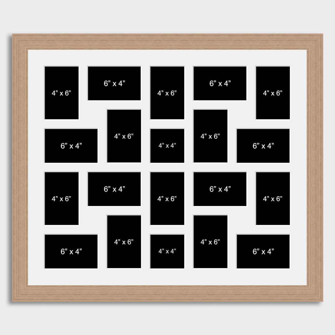 Large Multiphoto Picture Collage Frame Holds 20 Photos 6x4 Photos Oak