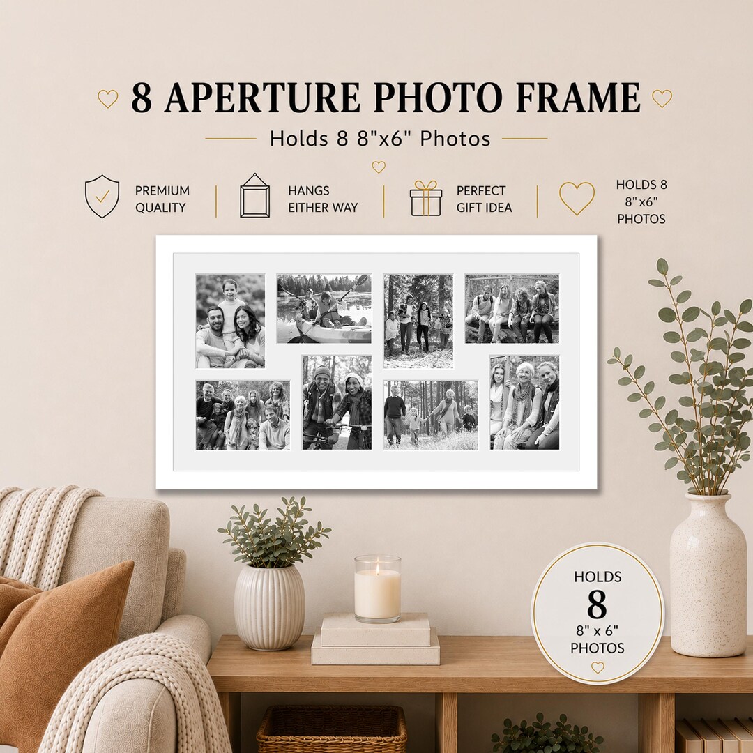 White Wood Multi Photo Picture Frame | Holds Eight 8x6 Prints - Etsy