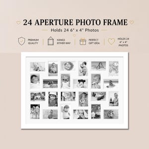 Large Multi-Photo Picture Collage Frame | Holds 24 6x4 photos in a White Wood Frame