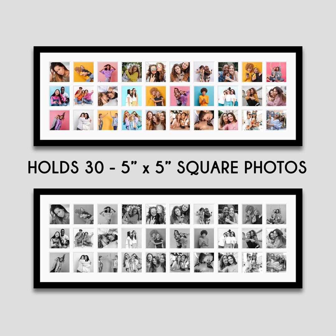 Large Multi Photo Frame 30 Apertures to Hold 5 X 5 Photos Black Wooden