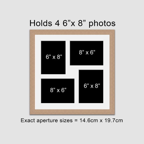 8 X 6 Multi Photo Frame Holds 4 6x8 Photos in an Oak Veneer Frame 