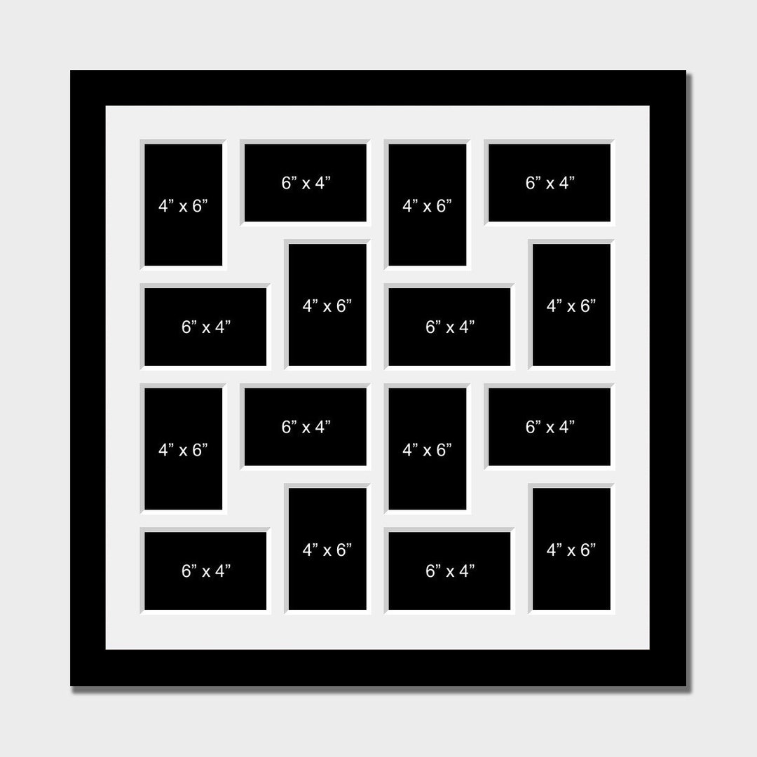 Large Multi Aperture Photo Frame Holds 16 6x4 Photos Black Wood Frame