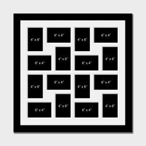 Large Multi Aperture Photo Frame | Holds 16 6x4 Photos | Black Wood Frame