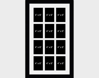Large Multi Photo Picture Frame | Holds 12 4x6 Photos in a 33mm Black Wood Frame