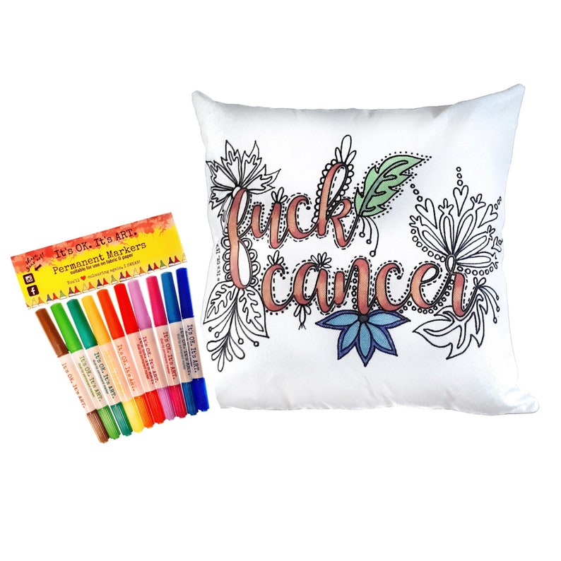 Fuck Cancer Coloring Pillow Kit DIY Adult Coloring Pillow Swear Word Pillow