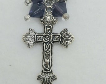 Ziva CD107, Beaded Purse Charm, Cross Purse Charm, Gift for Her, Beaded Car Charm, Cross Keychain, Summer Jewelry, Faith Gift