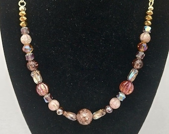 Autumn NC075, Czech Bead Necklace, Glass Bead Necklace, Autumn Color Necklace, Summer Necklace, Fall Necklace, Gift for Her, Dressy Necklace