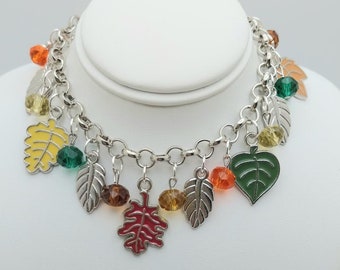Autumn BR029, Autumn Leaf Bracelet, Fall Leaf Bracelet, Fall Colors Bracelet, Fall Jewelry, Fall Charm Bracelet, Autumn Charm Bracelet