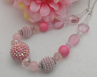 Anastasia NC065, Pastel Pink Necklace, Pink Beaded Necklace, Spring Beaded Necklace, Gift for Woman, Spring Birthday Gift, Gift for Her