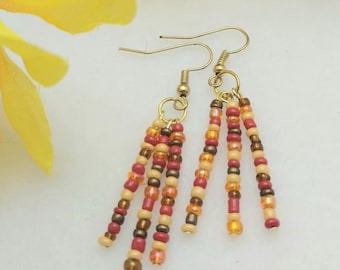 Tasha ER054, Fall Beaded Earrings, Fall Color Earrings, Fall Jewelry, Fall Seed Bead Earrings, Autumn Earrings, Fall Birthday Gift