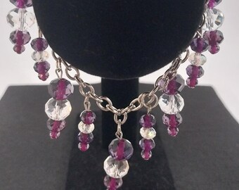 Bella, BR027, Purple and Clear Beaded Bracelet, Beaded Dangle Bracelet, Dressy Purple Bracelet, Birthday Gift, Gift for Her