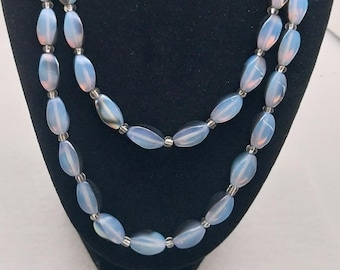 Layla NC034, Blue Beaded Necklace, Blue Cat's Eye Necklace, Double Strand Necklace, Summer Necklace, Birthday Gift, Gift for Her