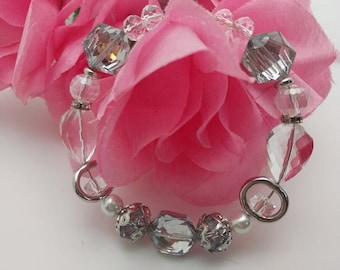 Kiara BR017, Glass Beaded Bracelet, Clear Beaded Bracelet, Clear Silver Beads, Sparkle Bracelet, Summer Jewelry, Birthday Gift, Spring Gift