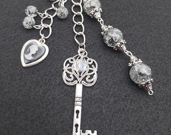 Karen CD025, Key and Cameo Purse Charm, Key Pendant Purse Charm, Cameo Purse Charm, Key Car Charm, Key Cameo Keychain, Birthday Gift