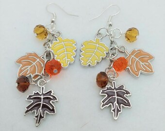 Autumn Two ER072, Fall Colors Earrings, Autumn Leaves Earrings, Autumn Dangle Earrings, Fall Leaves Earrings, Fall Birthday Gift, Her Gift