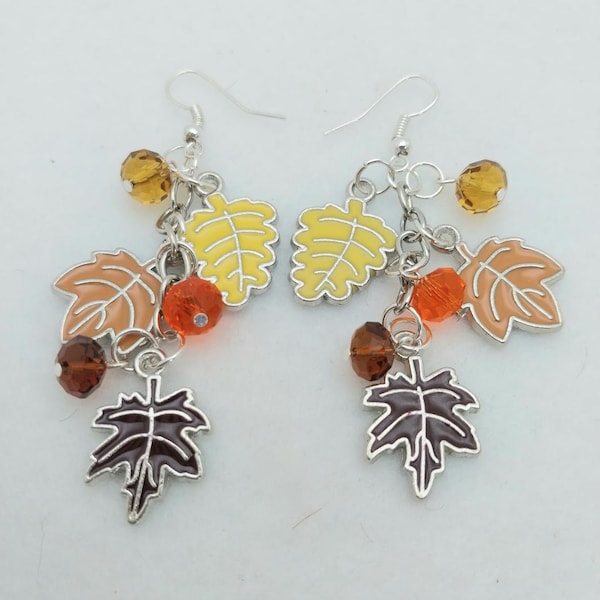 Autumn Two ER072, Fall Colors Earrings, Autumn Leaves Earrings, Autumn Dangle Earrings, Fall Leaves Earrings, Fall Birthday Gift, Her Gift