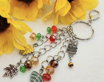 Tamara CD065, Autumn Purse Charm, Fall Leaves Purse Charm, Owl Purse Charm, Fall Colors Purse Charm, Fall Colors Bag Charm, Fall Gift
