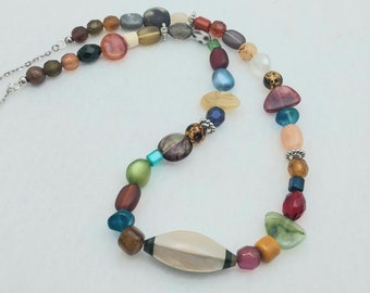 Makayla NC072, Multicolor Beaded Necklace, Mixed Media Necklace, Mixed Color Necklace, Summer Necklace, Statement Necklace, Gift for Her