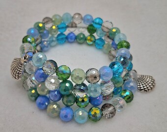 Skylar BR051, Beaded Bracelet, Seashell Charms, Wire Wrap, Ocean, Beach, Summer, Gift for Woman