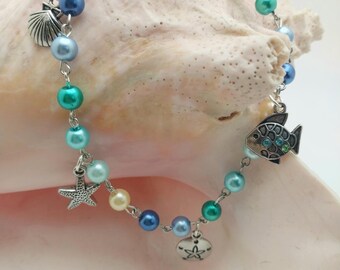 Kylie AB001, Ocean Ankle Bracelet, Sea Life Ankle Bracelet, Summer Anklet, Summer Jewelry, Beaded Ankle Bracelet, Beaded Anklet