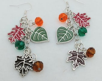 Autumn Three ER073, Autumn Dangle Earrings, Fall Leaves Earrings, Fall Colors Earrings, Autumn Colors Earrings, Fall Birthday Gift