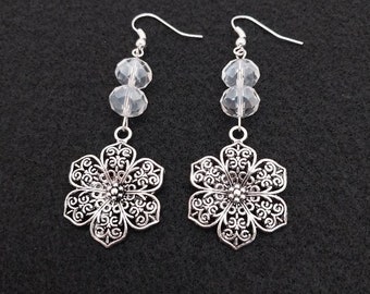 Agatha clear ER066, Flower Drop Earrings, Flower Dangle Earrings, Casual Earrings, Dressy Earrings, Clear Bead Earrings, Birthday Gift